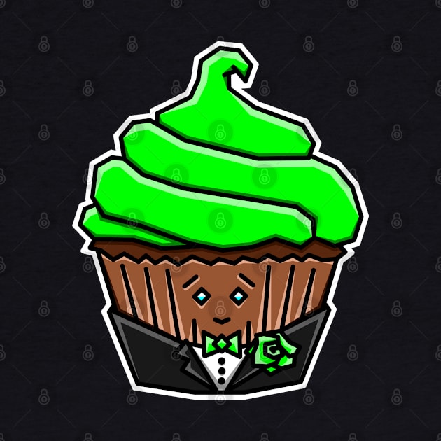 Cute Cupcake in a Tuxedo with Green Icing - Chocolate - Cupcake by Bleeding Red Paint